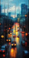Obraz premium window, rain drops on glass with cityscape in the background, abstract background