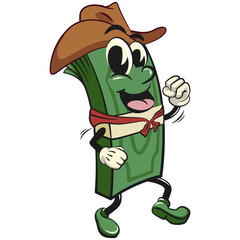 character of a bundle of cash money cartoon vector isolated clip art mascot illustration as cowboy, work of hand drawn