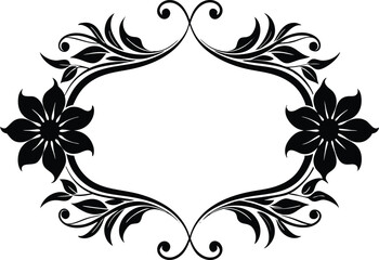 Calligraphic floral blank frame illustration black and white