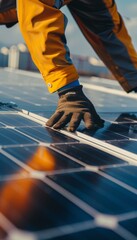 Technician Inspecting Solar Panels for Optimal Performance on a Commercial Building