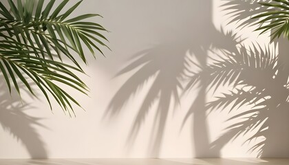 Fototapeta premium Palm leaves and shadow on a light background