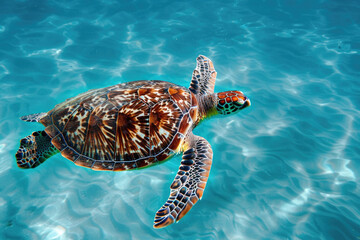 Obraz premium Sea turtle swimming gracefully in clear blue waters