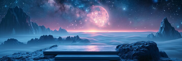 Luxury Cosmetic Display on a Celestial Podium Generative AI