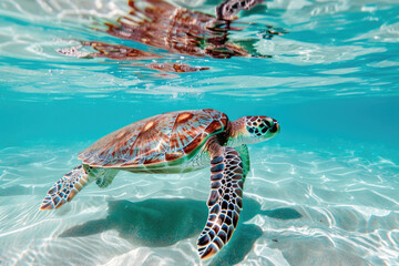 Sea turtle swimming gracefully in clear blue waters