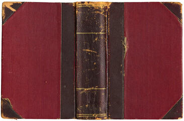 Old open book - cover with leather binding on spine and corners - circa 1912