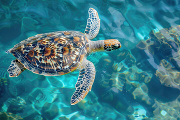 Fototapeta premium Sea turtle swimming gracefully in clear blue waters