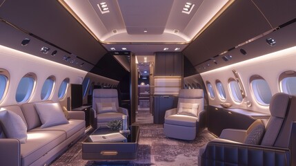 Fototapeta premium Luxurious Interior of Premium Commercial Jet Cabin for Modern Aviation Travel and Comfort