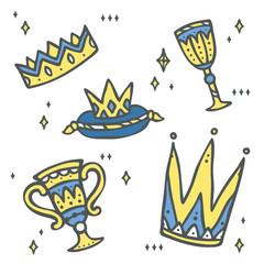 Little king illustration elements in hand drawing black outline ink style for kids baby boys children child