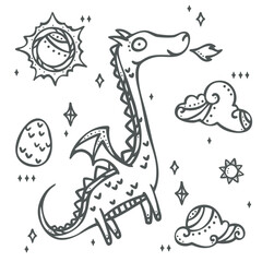 Little king illustration elements in hand drawing black outline ink style for kids baby boys children child