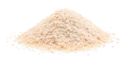 Pile of manioc or cassava flour isolated on white background.