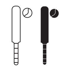 Cricket bat and ball icon set. symbol in filled and outlined style. Cricket game vector.
