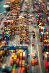 Obraz premium Aerial View of Busy Industrial Port with Cargo Ships, Containers, and Cranes in Action for Global Logistics