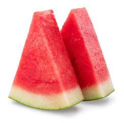 Watermelon triangle slices without seeds isolated on white background. Clipping path.