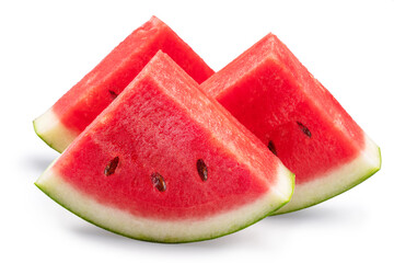 Watermelon triangle slices with seeds isolated on white background. Clipping path.