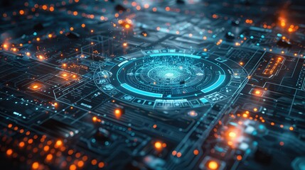 Futuristic holographic interface with floating particles