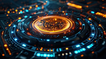 Futuristic holographic interface with floating particles