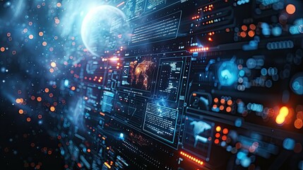 Futuristic holographic interface with floating particles