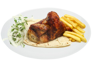 CHICKEN SHAWAYA, Chicken Shawaya with salad and French Fries,