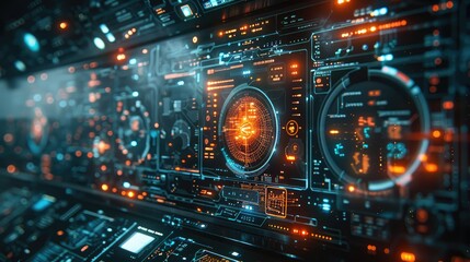 Futuristic holographic interface with floating particles