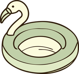 Flamingo-shaped beach float in a playful line drawing style.