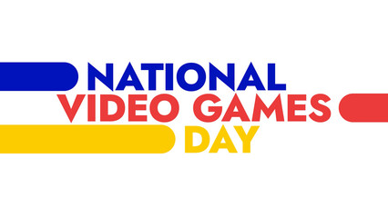 National Video games Day colorful text typography on white or black background banner illustration great for wishing and celebrating National Video games Day in july