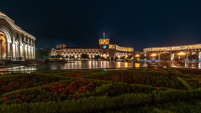 Night view of the Republic square in yerevan, Armenia
