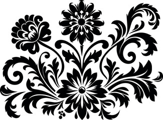 decorative Floral design Silhouette Motif Pattern, Flower design elements silhouette pattern black and white 
