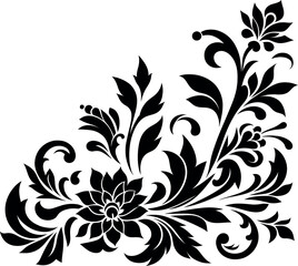 decorative Floral design Silhouette Motif Pattern, Flower design elements silhouette pattern black and white 
