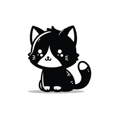 A black cat  vector art style illustration silhouette with white background. 