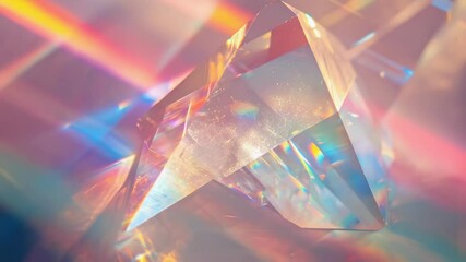 A sparkling crystal prism refracts colorful light patterns in a close-up view. The image captures vibrant hues and intricate facets, creating a mesmerizing and dreamy visual effect. - Powered by Adobe