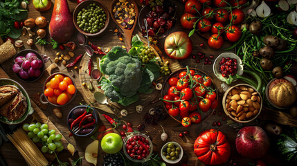 Fototapeta premium Create an image that captures the essence of healthy eating, emphasizing the variety, freshness, and balance of nutritious foods. 