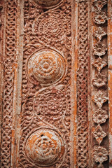 Beautiful details and bas reliefs of ancient Hindu Pancharatna Temple (Temple of the Five Jewels) in Puthia Bangladesh