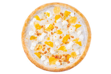 Pizza Seven Cheeses on a White Background