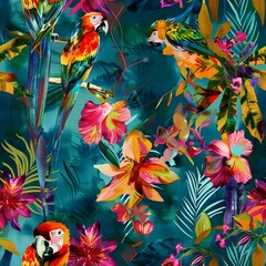 Semi-Realistic Parrot and Floral Art for Home Decor