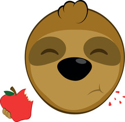 Fototapeta premium vector illustration face bear sloth character animal cartoon, eating red apple fruit