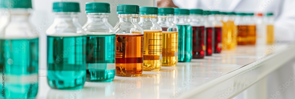 Aufkleber Black Male Scientist Analyzing Botanical Extracts in Modern Lab with AI Technology for Health Supplements, Late Afternoon Setting