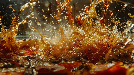 Fototapeta premium Caramel liquid splash art. Splash of movement, Liquid Drink Background.