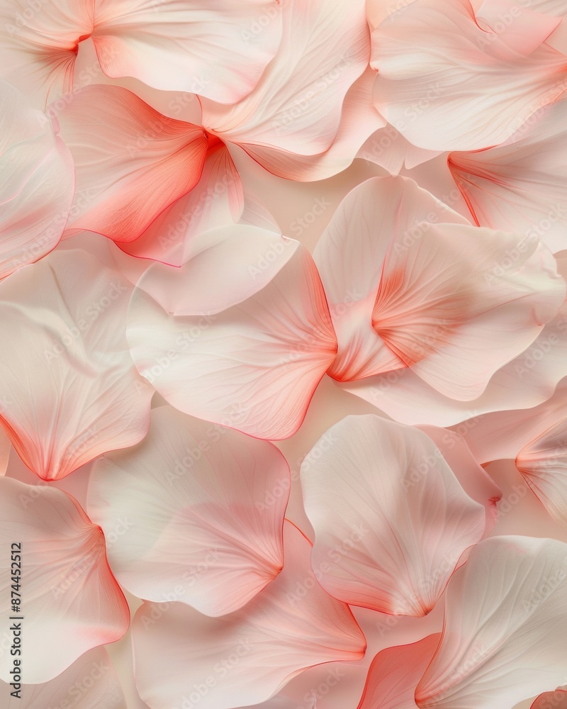 Poster Serene Pastel Red Petal Pattern Against Soft White Background in Bright Daylight, Capturing Depth and Simplicity