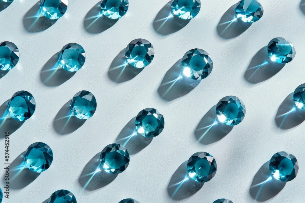 Poster elegant pattern of blue sapphires on white background creating luxurious and harmonious design