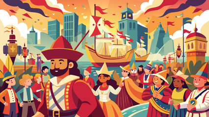 Vibrant Historical Parade Celebration in a Bustling Cityscape