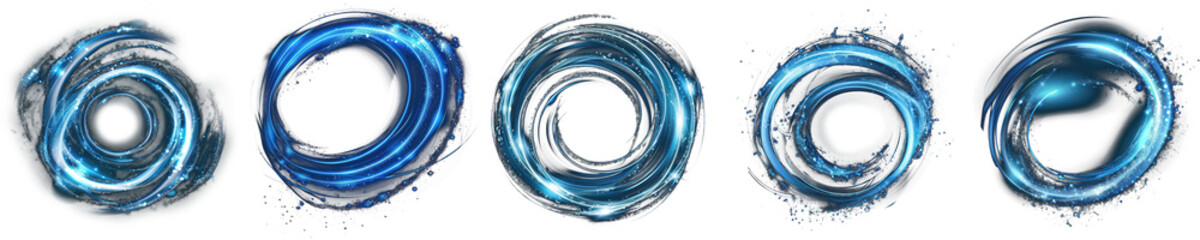 Abstract swirling blue circle with splash effect.