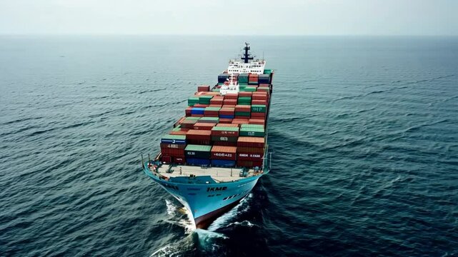 aerial shot, container ship, ocean, maritime, transportation, global trade, no text, no logo