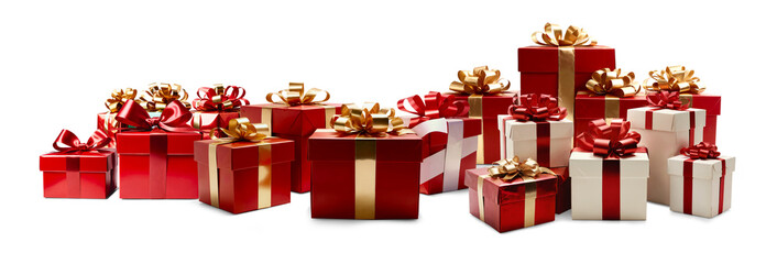festive Christmas gifts, presents boxes in a row, webp