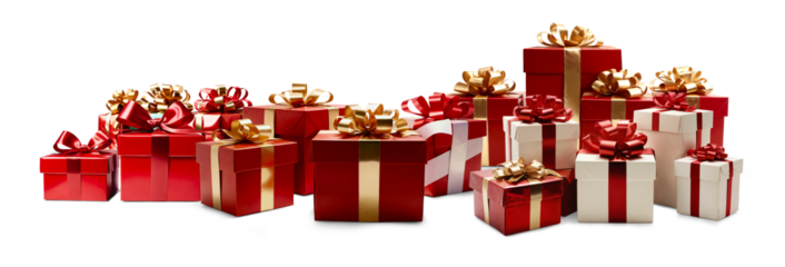 festive Christmas gifts, presents boxes in a row, webp