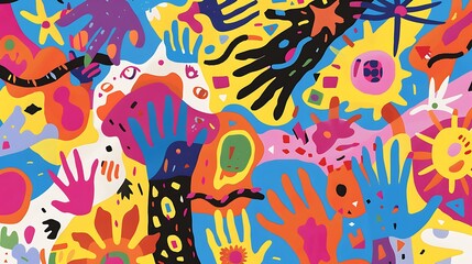 Obraz premium Happy Friendship Day card with a mix of bright, abstract designs and unity motifs.