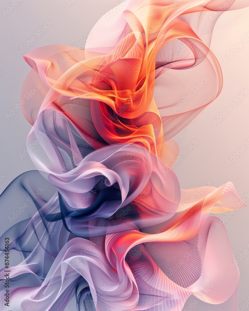 Aufkleber abstract digital artwork featuring graceful swirls in warm and cool hues against a neutral backgroun