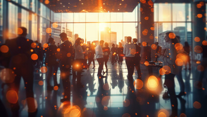 Blurred shot of business people at party in office center