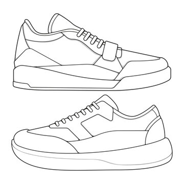 recommend clip art: set of outline Cool Sneakers. Shoes sneaker outline drawing vector, Sneakers drawn in a sketch style, sneaker trainers template outline