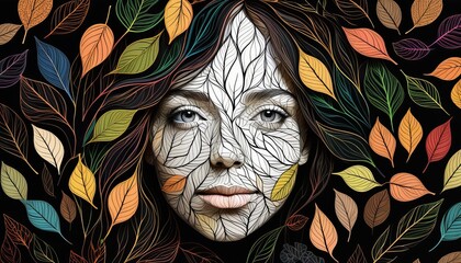 -This line art image displays a woman's 
