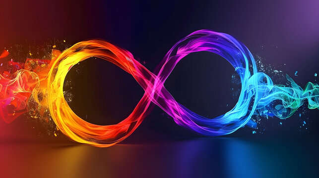 World Autism Awareness Day background with rainbowcolored infinity symbol representing neurodiversity. Concept Autism Awareness Day, Rainbow Infinity Symbol, Neurodiversity Representation